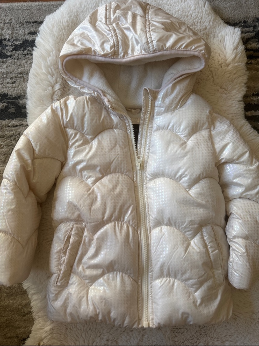 WeatherTamer 4T Girls' Shimmery Cream Puffer Jacket with Hood